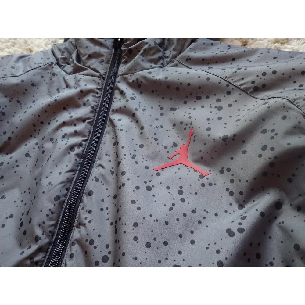 Jordan Puffer Jacket Boys Size 10-12 Grey Excellent Speckled Hooded Winter‎ Coat